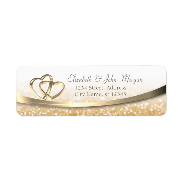 Elegant Modern Guld Glittery Bokeh,Hearts Ringar Returadress Etikett (Framsidan)