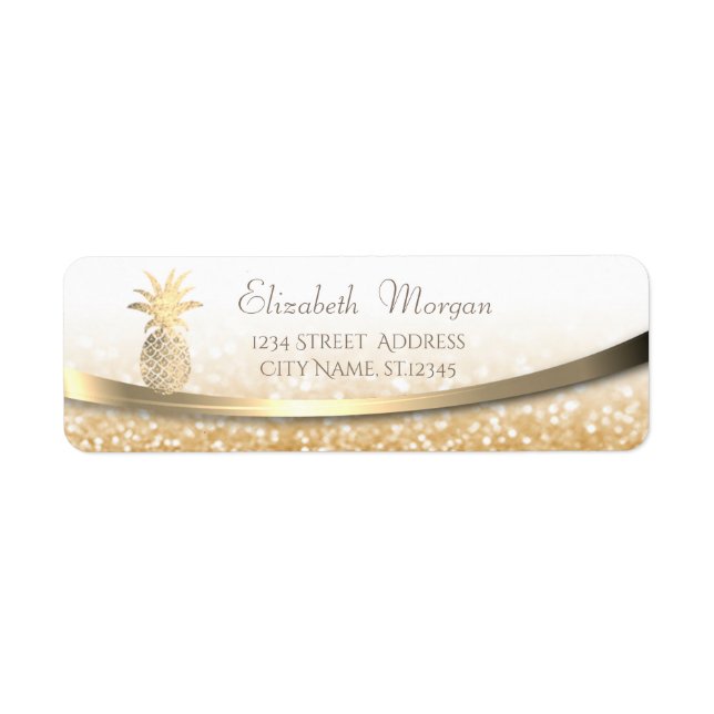 Elegant Modern Guld Glittrig Bokeh,Pineapple Returadress Etikett (Framsidan)