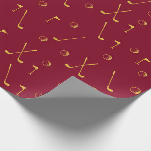 Elegant Modern Guld Golf Mönster Golfer Burgundy Presentpapper