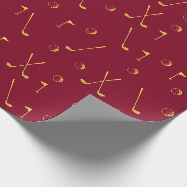 Elegant Modern Guld Golf Mönster Golfer Burgundy Presentpapper (Hörn)