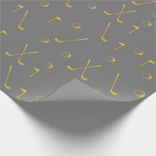 Elegant Modern Guld Golf Mönster Golfer Grått Presentpapper