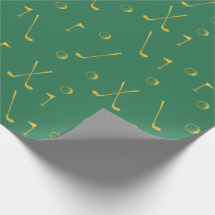 Elegant Modern Guld Golf Mönster Golfer Grönt Presentpapper