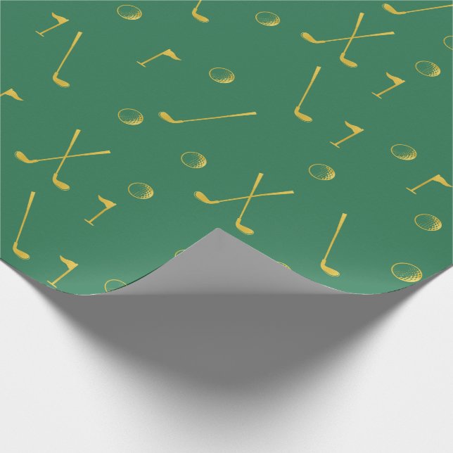 Elegant Modern Guld Golf Mönster Golfer Grönt Presentpapper (Hörn)