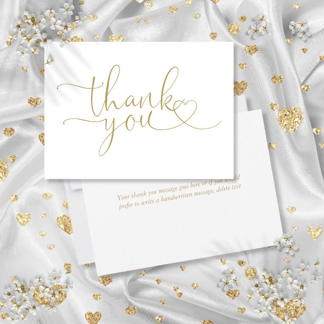 Elegant Modern Guld Hjärtmanus Tack Kort (Elegant Modern Gold Heart Script Thank You Card)