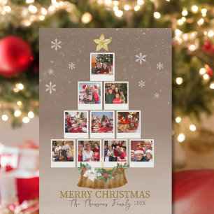 Elegant Modern Guld Julgran Family Photo Kort