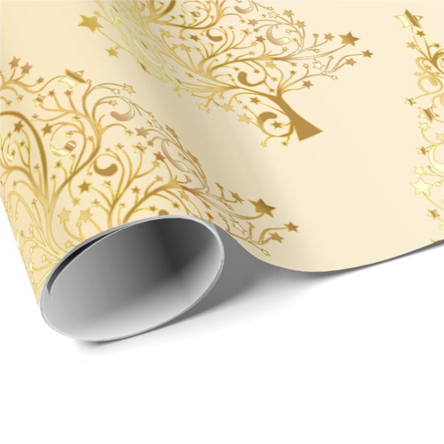 Elegant Modern Guld Julgran Mönster Presentpapper (Rullad Hörn)