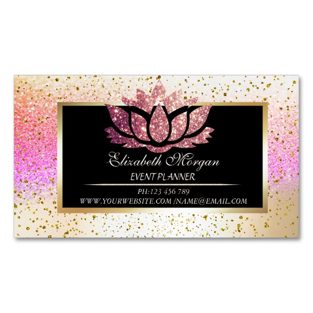 Elegant Modern Guld Konfetti,Bokeh Ram Lotus Magnetiska Visitkort (Framsida)