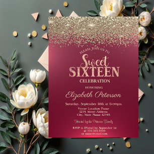 Elegant Modern Guld Konfetti Diamanter Röd Sweet 1 Inbjudningar