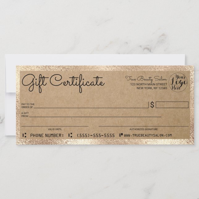 Elegant Modern Guld Kraft Check Gift Certificate (Framsida)