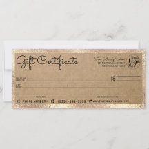Elegant Modern Guld Kraft Check Gift Certificate