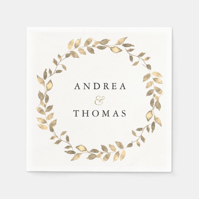 Elegant Modern Guld-Löv-utandningsluftens Förlovni Pappersservett (Framsidan)