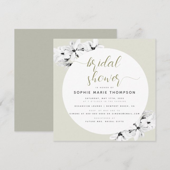 Elegant Modern Guld Magnolia Square Möhippa Inbjudningar (Fram/baksida)