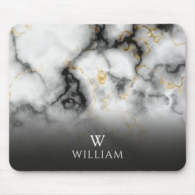 Elegant Modern Guld Marble Monogram-Personlig Musmatta (Framsidan)