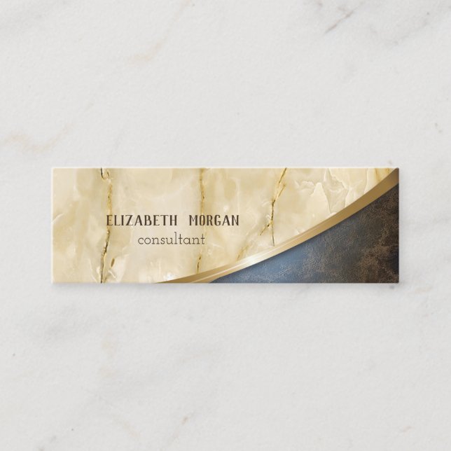 Elegant Modern, Guld, Marmor, Läderlook Mini Visitkort (Framsida)