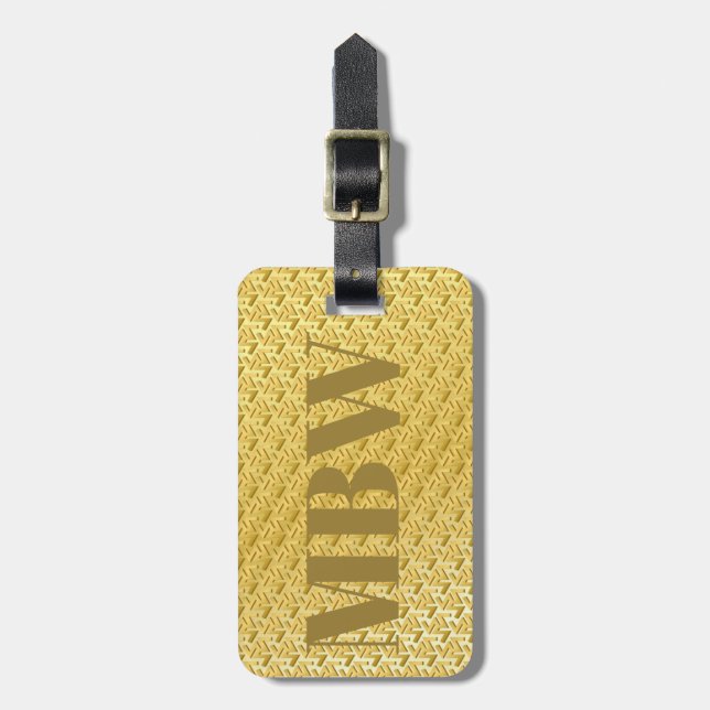 Elegant modern Guld Metallic mongramic Namn Bagagebricka (Vertikal Framsida)