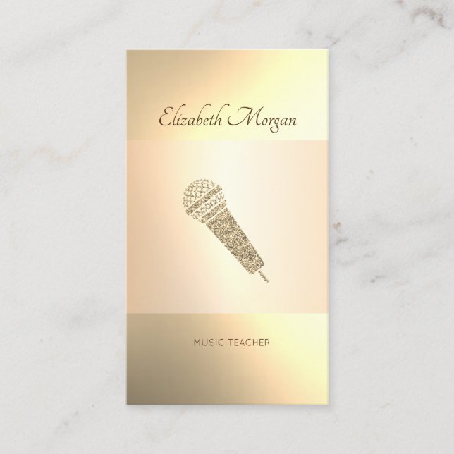 Elegant Modern, Guld Microphone, Music Teacher Visitkort (Framsida)