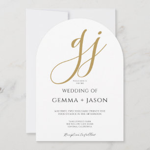 Elegant Modern Guld Monogram Bröllop Inbjudningar