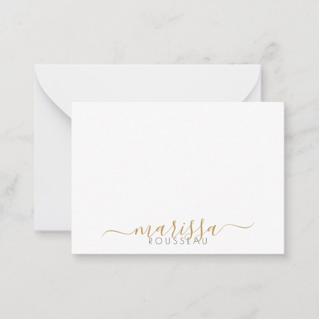 Elegant Modern Guld Monogram Namn-anteckningskort Anteckningskort (Framsida)
