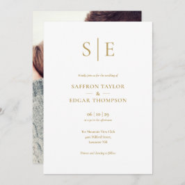 Elegant Modern Guld Monogram Photo Bröllop Inbjudningar