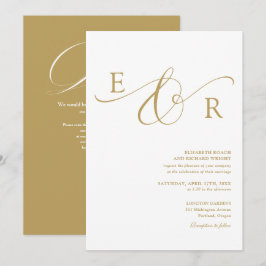 Elegant Modern Guld Monogram QR-kod Bröllop Inbjudningar