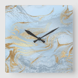 Elegant modern guld och ljusblå marmor glitter fyrkantig klocka