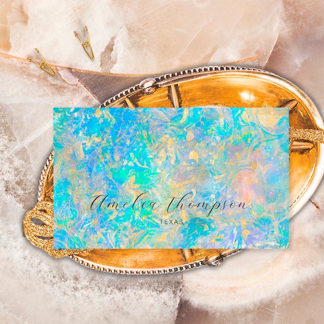 Elegant Modern Guld Opal Sten Visitkort (Front)