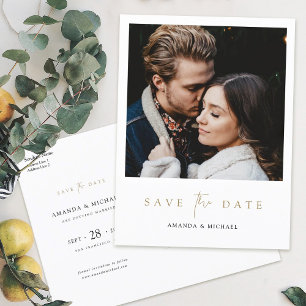 Elegant Modern Guld Photo Save Date Bröllop Meddelande Vykort