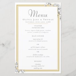 Elegant Modern Guld Ram Blommigt Bröllop Menu