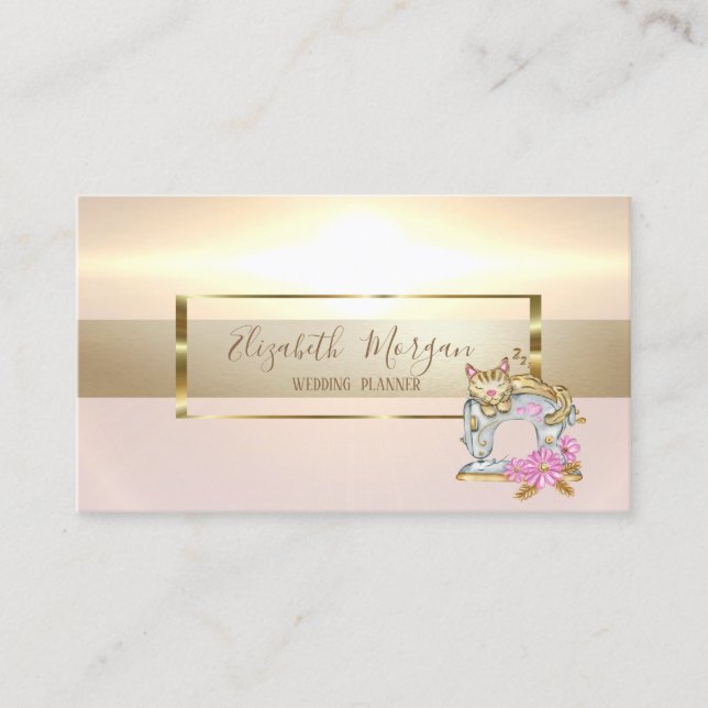 Elegant Modern Guld Ram Sy Maskin Katt Visitkort (Framsida)