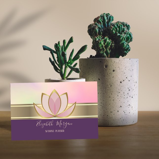 Elegant Modern Guld Randig Lotus Zen Visitkort (Skapare uppladdad)