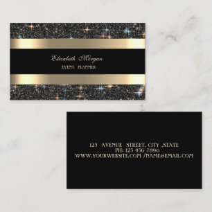 Elegant Modern Guld Randig Svart Glitter Glans Visitkort