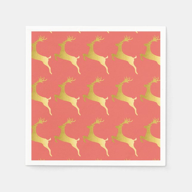 Elegant Modern Guld Röda julrenen Mönster Pappersservett (Framsidan)