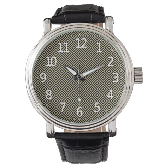 Elegant Modern Guld Rutor Diamanter Kakel Mönster Armbandsur (Framsida)