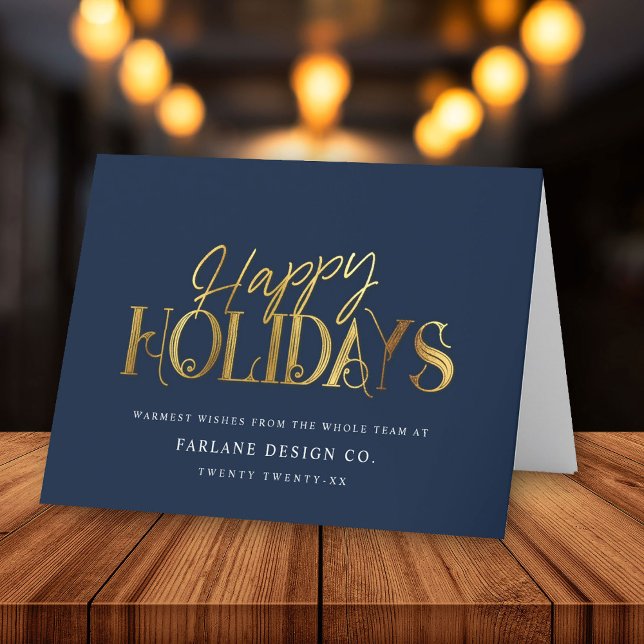 Elegant Modern Guld Script Business Corporate Blue Helgkort (Skapare uppladdad)
