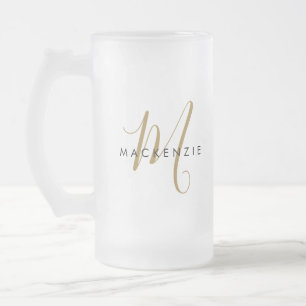 Elegant Modern Guld Script Monogram Frostat Ölglas
