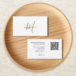 Elegant Modern Guld Script Monogram QR-kod Visitkort