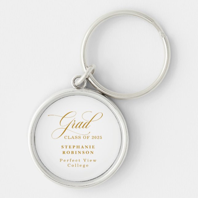 Elegant Modern Guld Script-Studentfest Rund Silverfärgad Nyckelring (Framsidan)