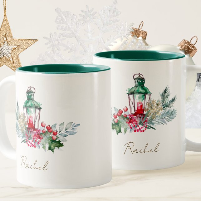 Elegant Modern Guld Snöflinga Akvarell Jul Två-Tonad Mugg (Skapare uppladdad)
