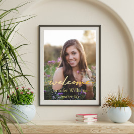 elegant modern guld sweet 16 foto välkomstskylt poster