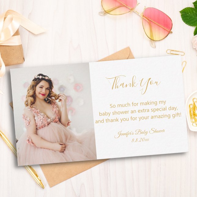 elegant modern guld tack baby shower foto anteckningskort (Skapare uppladdad)