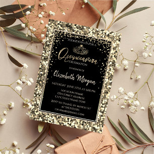 Elegant Modern Guld Tiara, Pailletter Quinceanera Inbjudningar