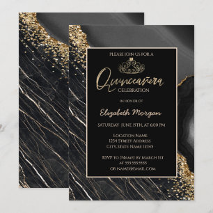 Elegant Modern Guld Tiara,Svart marmor Inbjudningar