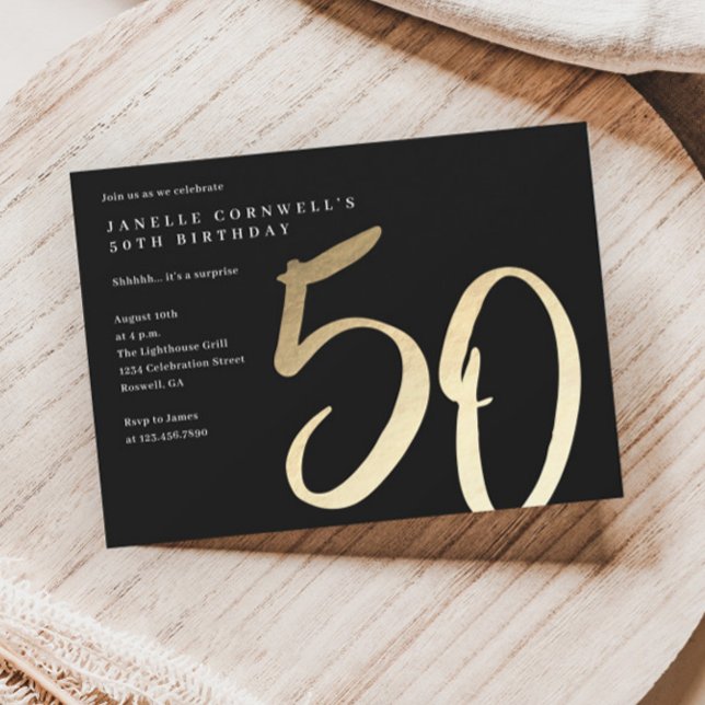 Elegant Modern Guld Typ 50-årsdag Inbjudan Vykort (Skapare uppladdad)