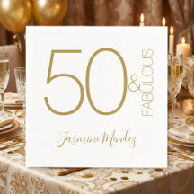 Elegant Modern Guld Vit 50 & Fantastisk Födelsedag