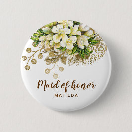 Elegant modern guld vit blommigt maid of honor knapp