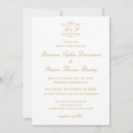Elegant Modern Guld & Vit Monogram Bröllop Inbjudningar