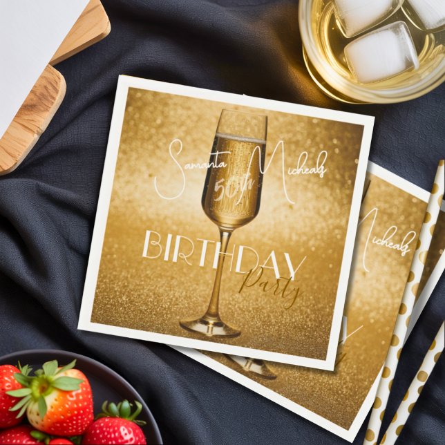 Elegant Modern Guld Vuxen Birthday Surprise Party Pappersservett (Skapare uppladdad)