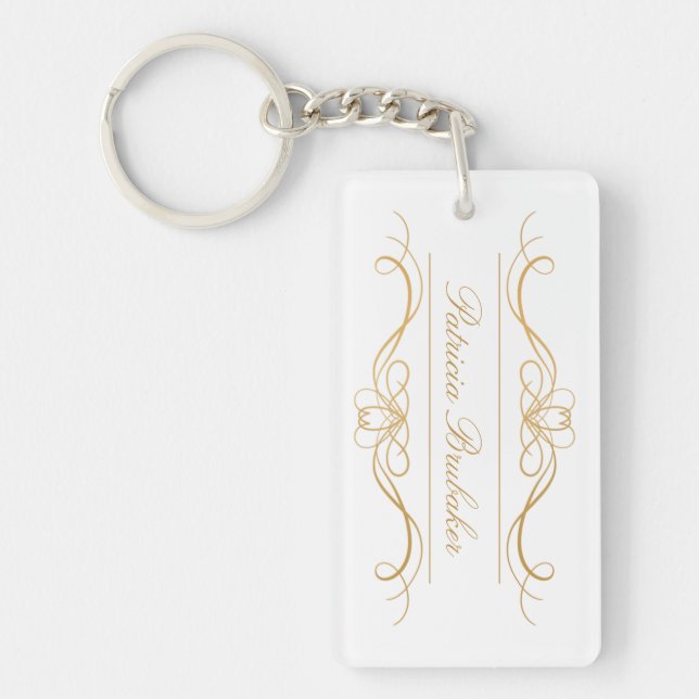 Elegant Modern Guld & White Anpassningsbar Script  Nyckelring (Framsidan)