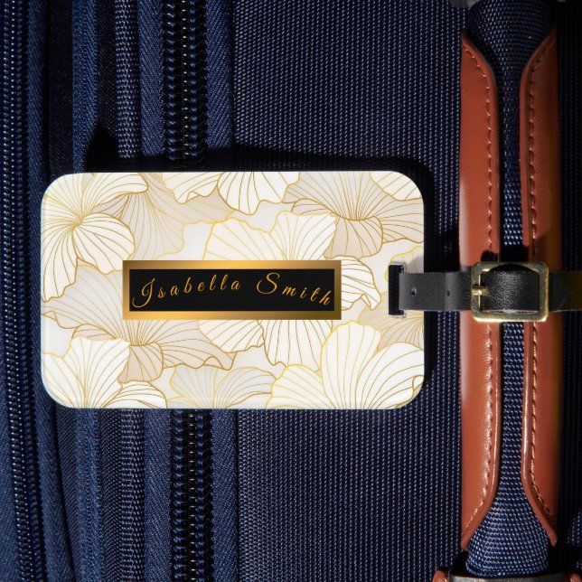 Elegant Modern Guld White Blommigt Line Collection Bagagebricka (Framsida Insitu 4)