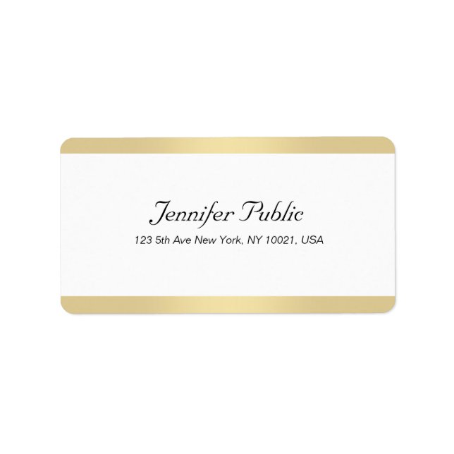 Elegant Modern Guld White Chic Hand-skript - enkel Adressetikett (Framsidan)